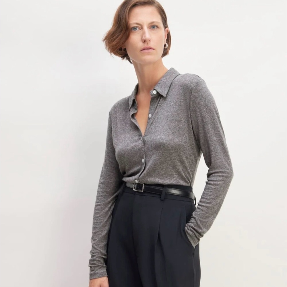 Everlane Must-Have Shirt in Butterluxe Merino TENCEL Heather Charcoal L NWT